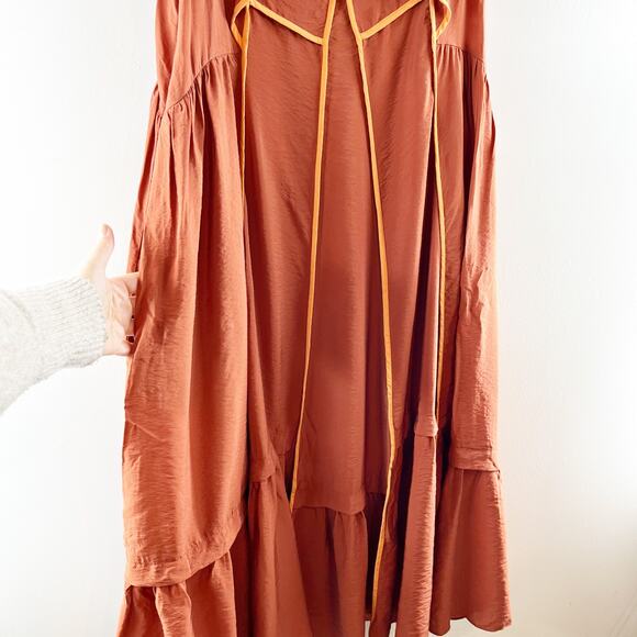 Anthropologie The Mimi Flutter-Sleeve Tipped Maxi Dress Rust Medium Petite - Picture 5 of 6